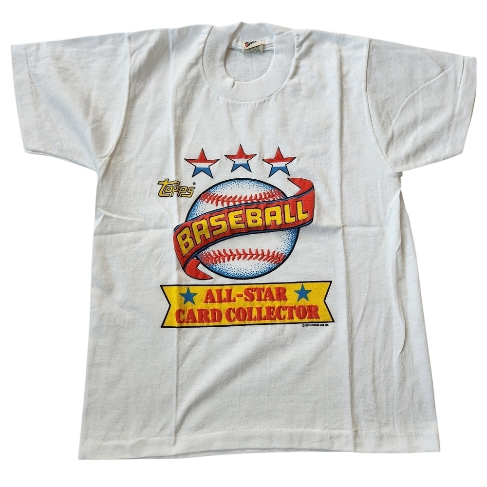 Vintage Kids Single Stitch Topps Baseball Puffy Graphic Tshirt Sz 10-12